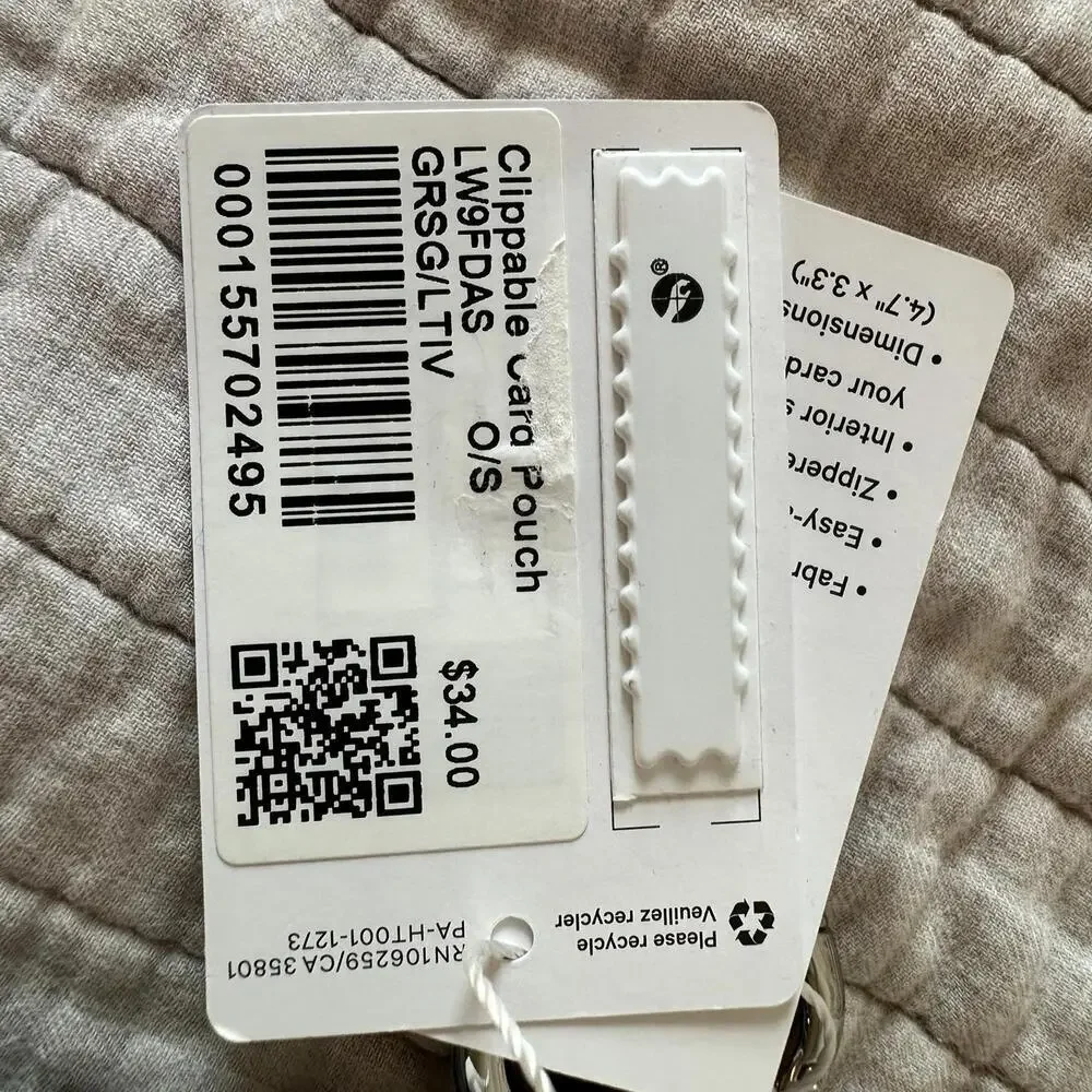 NWT Lululemon Clippable Card Pouch Wallet Keychain Grey Sage / Light Ivory - Picture 4 of 5